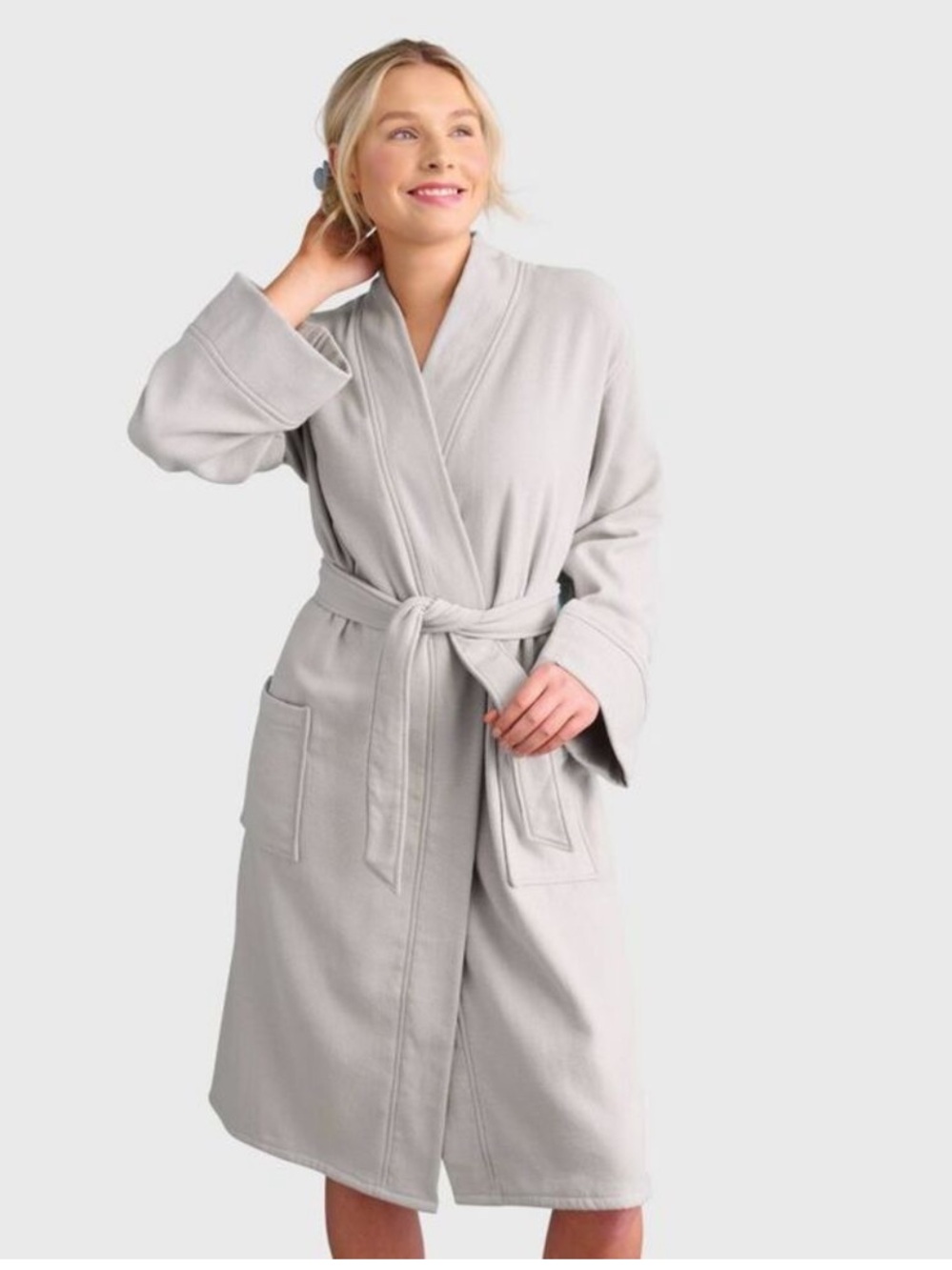 Room Essentials - Bath Robe With Kimono Collar Gray - Room Essen Gray Unisex